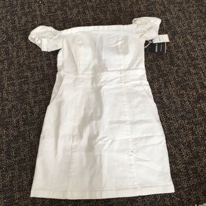 White mini denim dress.